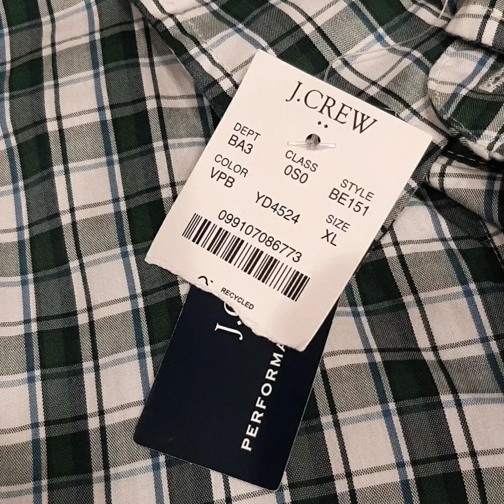 J. Crew Performance Green Checkered Button Down Shirt